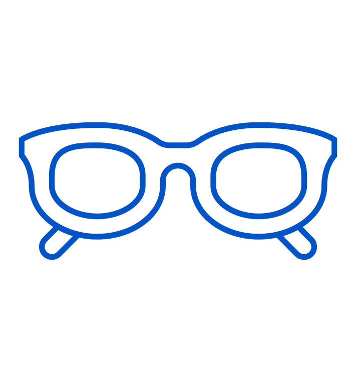 Gray square with blue outline of eyeglasses. The image conveys a modern, simple, and stylish tone, highlighting eyewear.
