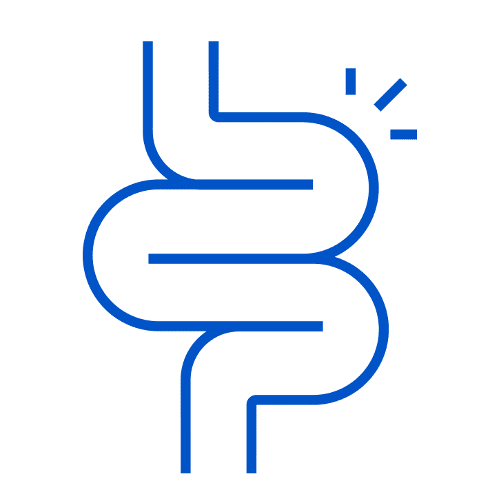 Abstract intestine illustration with blue lines over a gray diamond with a few blue accent marks suggest activity.