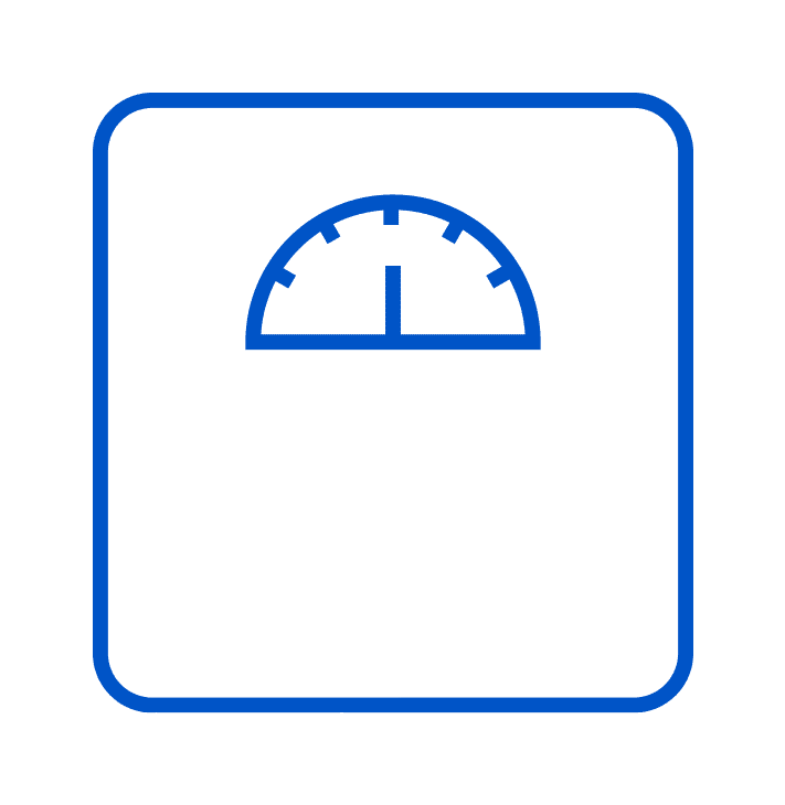 Icon of a gray bathroom scale featuring a blue outline and a gauge in the center